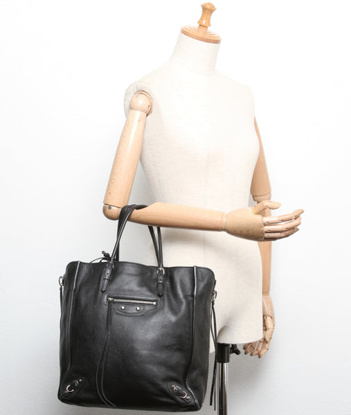 バレンシアガ ザペーパー ブラック レザー トートバッグ ユニセックス BALENCIAGA 中古