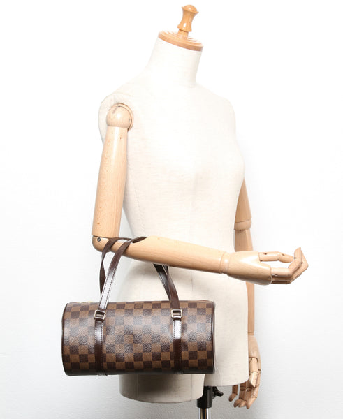 ルイ ヴィトン ダミエ パピヨン N51303 ブラウン PVC レザー ハンドバッグ レディース LOUIS VUITTON 中古