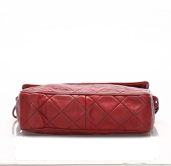 シャネル マトラッセ レッド ラムスキン 肩掛け ショルダーバッグ レディース CHANEL 中古