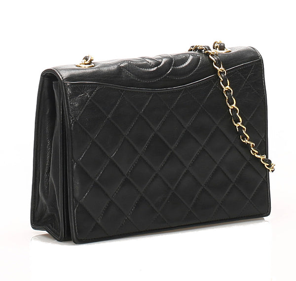 シャネル ブラック ラムスキン 肩掛け チェーン ショルダーバッグ レディース CHANEL 中古