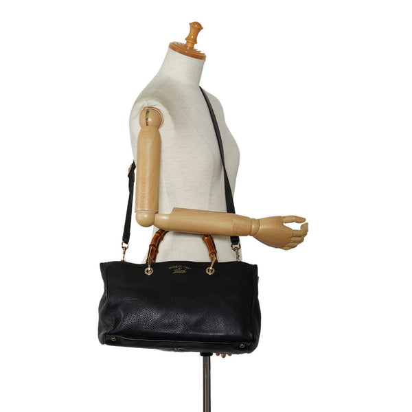 グッチ バンブーショッパー ミディアムトート ハンドバッグ ショルダーバッグ 2WAY 323660 ブラック レザー レディース GUCCI 【中古】