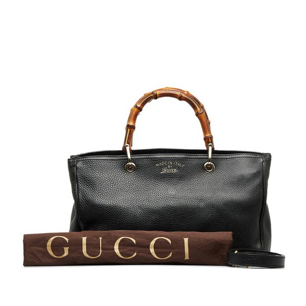 グッチ バンブーショッパー ミディアムトート ハンドバッグ ショルダーバッグ 2WAY 323660 ブラック レザー レディース GUCCI 【中古】