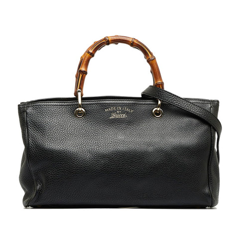 グッチ バンブーショッパー ミディアムトート ハンドバッグ ショルダーバッグ 2WAY 323660 ブラック レザー レディース GUCCI 【中古】