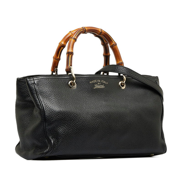 グッチ バンブーショッパー ミディアムトート ハンドバッグ ショルダーバッグ 2WAY 323660 ブラック レザー レディース GUCCI 【中古】