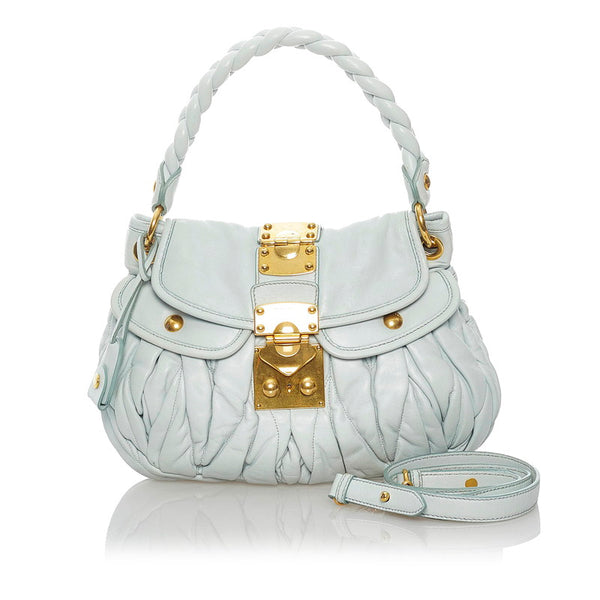 ミュウミュウ マテラッセ　 ハンドバッグ ショルダーバッグ 2WAY ライトブルー レザー レディース MIUMIU 【中古】