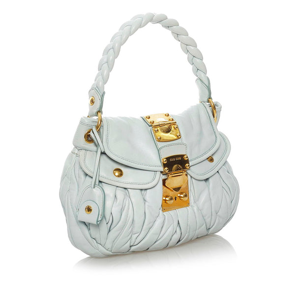 ミュウミュウ マテラッセ　 ハンドバッグ ショルダーバッグ 2WAY ライトブルー レザー レディース MIUMIU 【中古】
