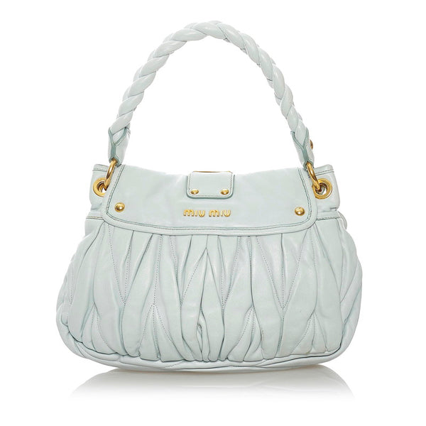 ミュウミュウ マテラッセ　 ハンドバッグ ショルダーバッグ 2WAY ライトブルー レザー レディース MIUMIU 【中古】