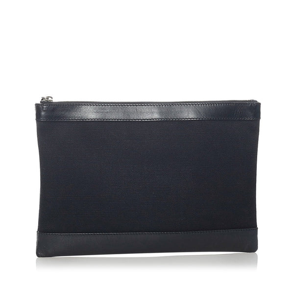 バレンシアガ ネイビー クリップ M クラッチバッグ 373834 ブラック キャンバス レザー メンズ BALENCIAGA 【中古】