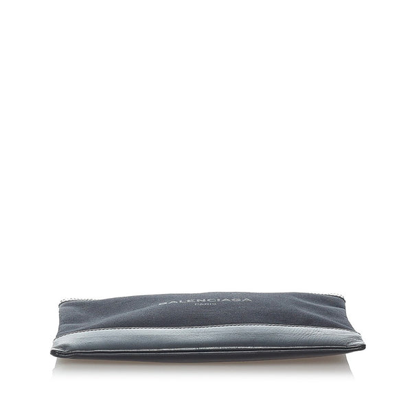 バレンシアガ ネイビー クリップ M クラッチバッグ 373834 ブラック キャンバス レザー メンズ BALENCIAGA 【中古】