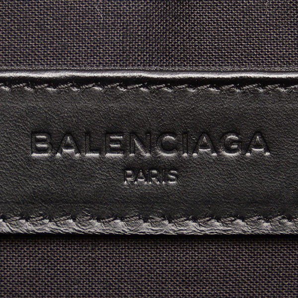 バレンシアガ ネイビー クリップ M クラッチバッグ 373834 ブラック キャンバス レザー メンズ BALENCIAGA 【中古】