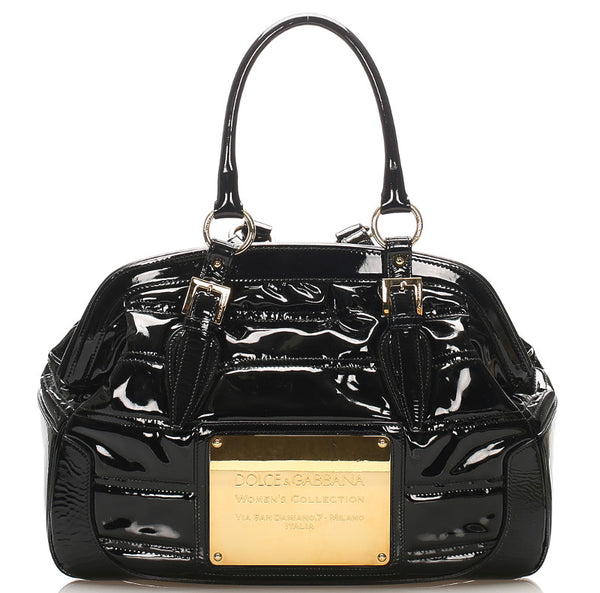 ドルチェアンドガッバーナ ブラック エナメル ハンドバッグ ショルダーバッグ 2WAY レディース DOLCE&GABBANA 中古