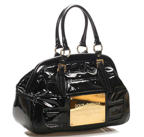 ドルチェアンドガッバーナ ブラック エナメル ハンドバッグ ショルダーバッグ 2WAY レディース DOLCE&GABBANA 中古