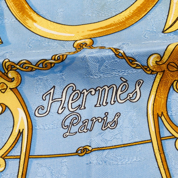 エルメス カレ90 LINSTRVCTION DV ROY 帝王学 スカーフ ライトブルー マルチカラー シルク レディース HERMES 【中古】