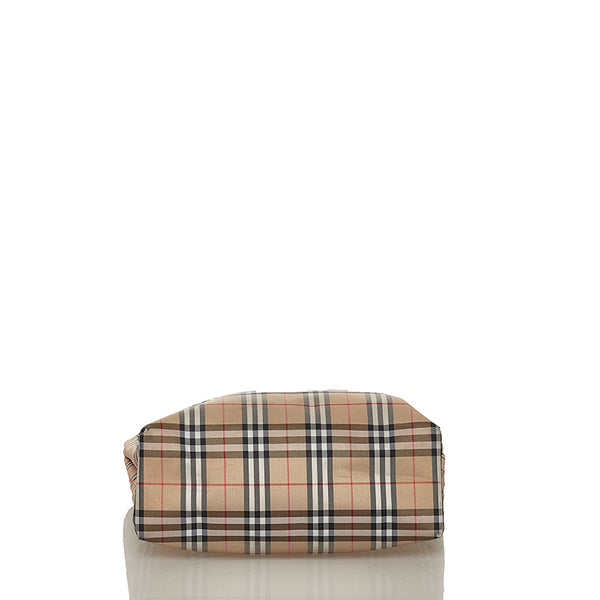 バーバリー チェック ベージュ ナイロン レザー トートバッグ レディース BURBERRY 【中古】