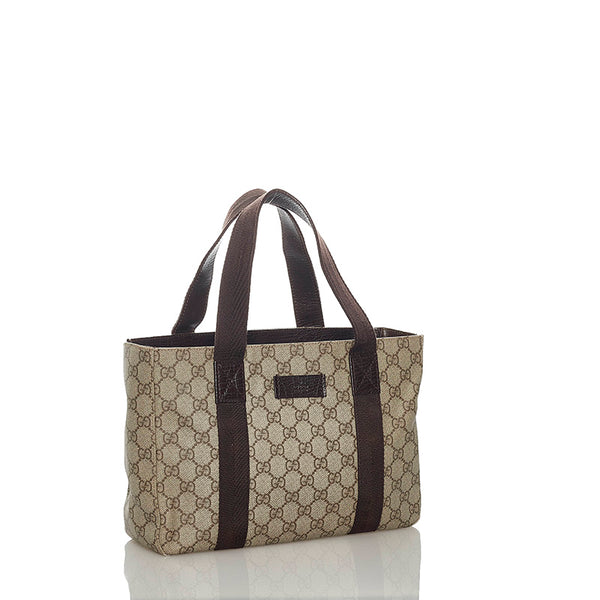 グッチ GGスプリーム 141976 ベージュ ブラウン PVC レザー ハンドバッグ レディース GUCCI 【中古】