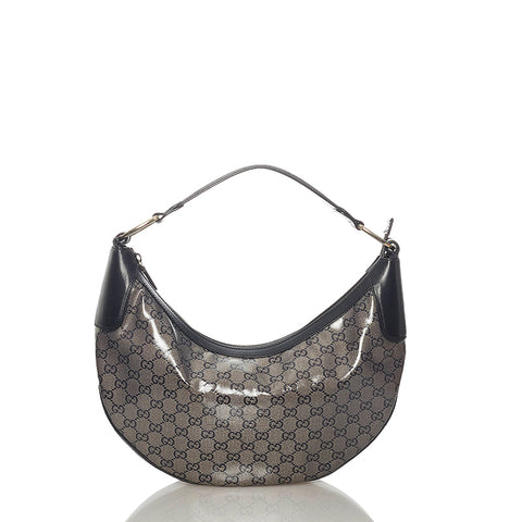 グッチ GGクリスタル 257297 グレー ネイビー PVC レザー ワンショルダーバッグ レディース GUCCI 【中古】