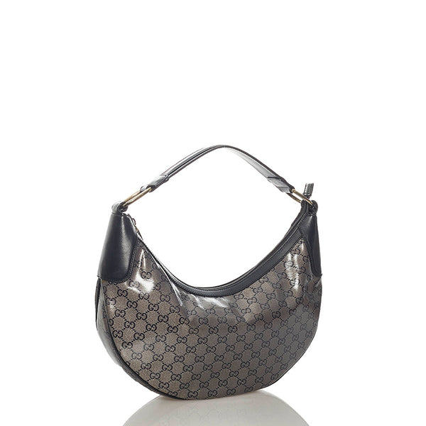 グッチ GGクリスタル 257297 グレー ネイビー PVC レザー ワンショルダーバッグ レディース GUCCI 【中古】