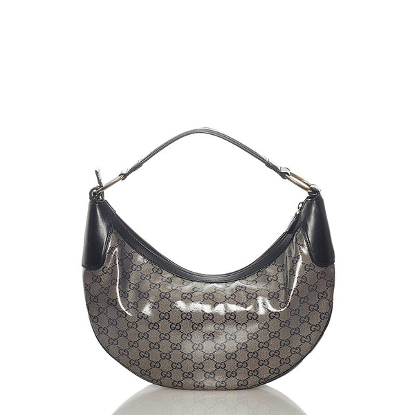 グッチ GGクリスタル 257297 グレー ネイビー PVC レザー ワンショルダーバッグ レディース GUCCI 【中古】