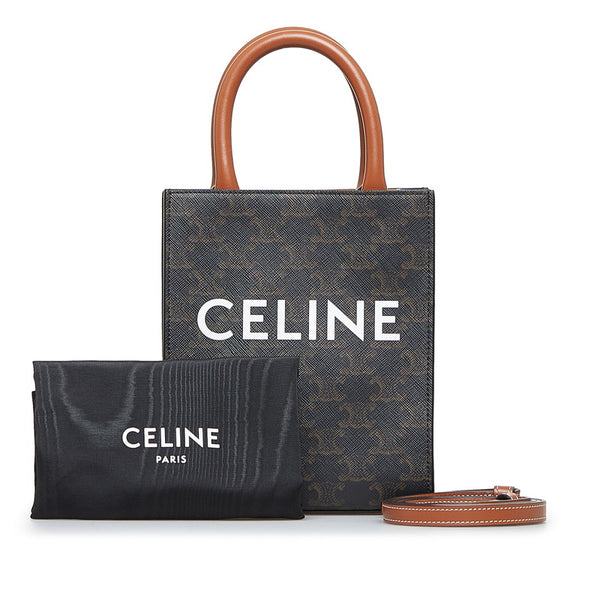 セリーヌ バーティカルカバミニ トリオンフ ハンドバッグ ショルダーバッグ 2WAY ブラウン PVC レザー レディース CELINE 【中古】