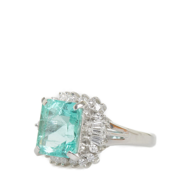 Pt900 プラチナ エメラルド3.52ct ダイヤ0.50ct リング 指輪 レディース 12号 【中古】