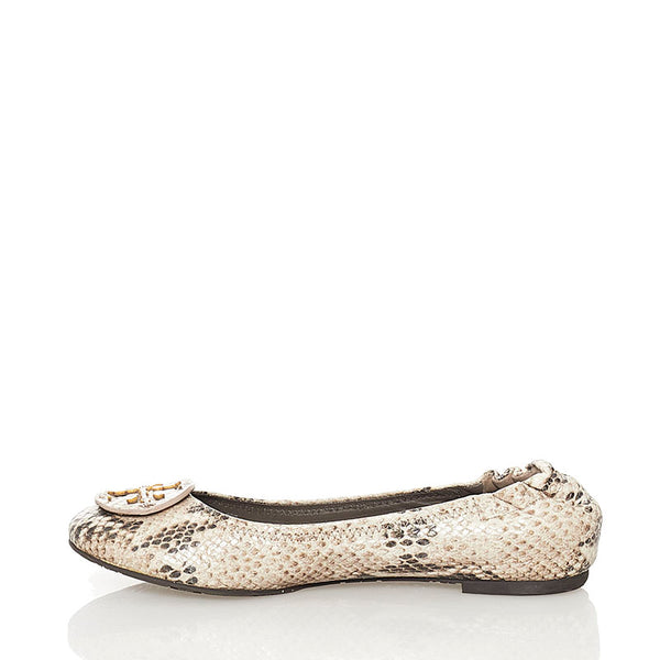 トリーバーチ パイソン型押し バレエシューズ フラット パンプス ベージュ レザー レディース Tory Burch 【中古】