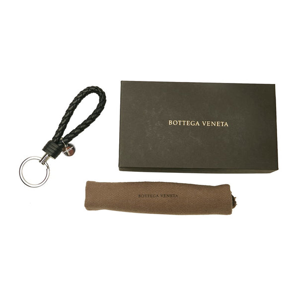 ボッテガヴェネタ イントレチャート キーリング キーホルダー バッグチャーム ブラック レザー レディース BOTTEGAVENETA 【中古】