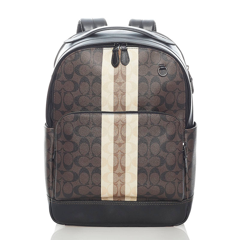 コーチ シグネチャー リュックサック バックパック C3230 ブラウン ブラック PVC レザー レディース COACH 【中古】