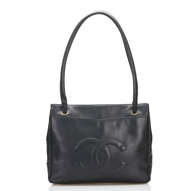 シャネル ココマーク トートバッグ ショルダーバッグ ブラック キャビアスキン レディース CHANEL 【中古】