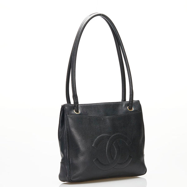 シャネル ココマーク トートバッグ ショルダーバッグ ブラック キャビアスキン レディース CHANEL 【中古】