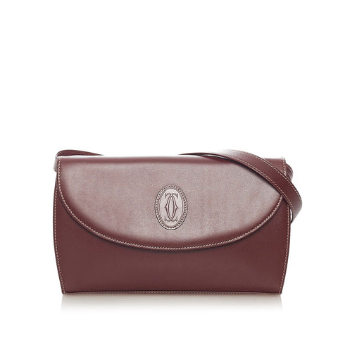 カルティエ マストライン 斜め掛け ショルダーバッグ ボルドー レザー レディース CARTIER 【中古】