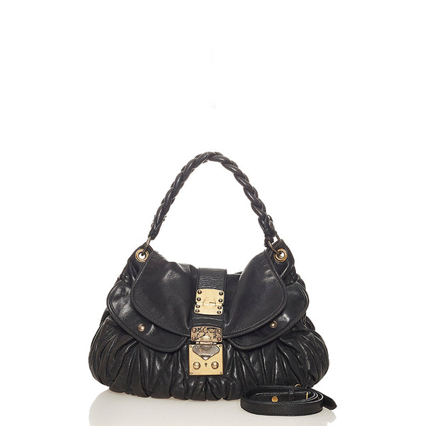 ミュウミュウ マテラッセ ハンドバッグ ショルダーバッグ 2way ブラック レザー レディース MIUMIU 【中古】