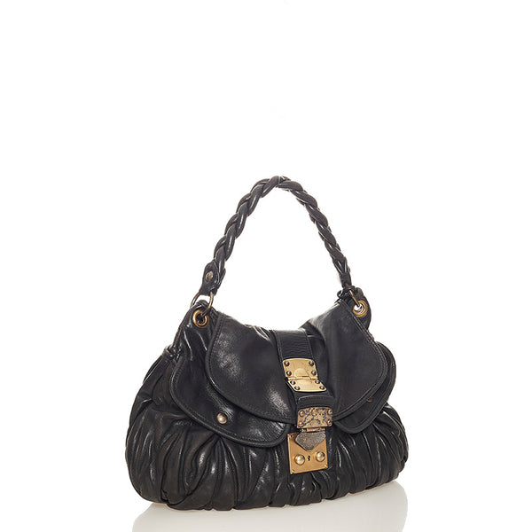 ミュウミュウ マテラッセ ハンドバッグ ショルダーバッグ 2way ブラック レザー レディース MIUMIU 【中古】