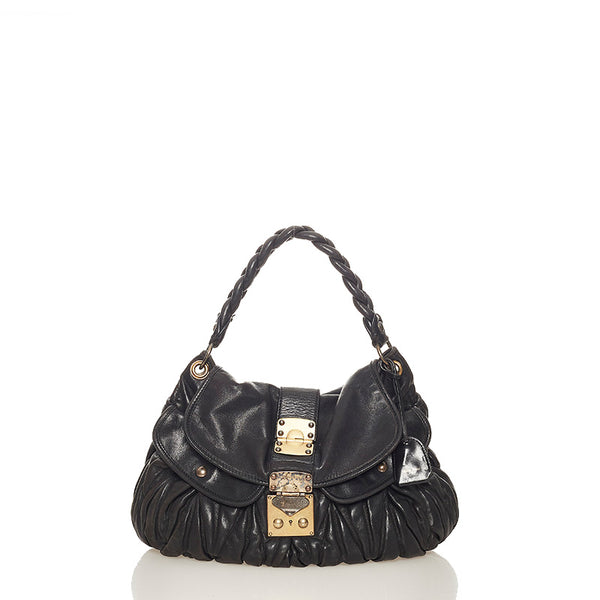 ミュウミュウ マテラッセ ハンドバッグ ショルダーバッグ 2way ブラック レザー レディース MIUMIU 【中古】