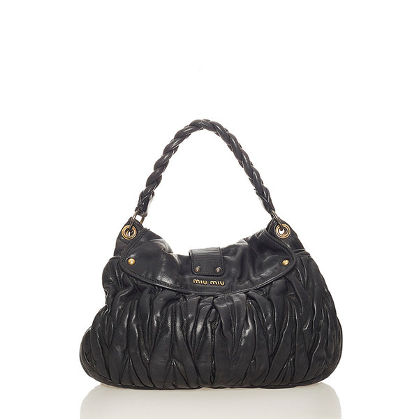 ミュウミュウ マテラッセ ハンドバッグ ショルダーバッグ 2way ブラック レザー レディース MIUMIU 【中古】