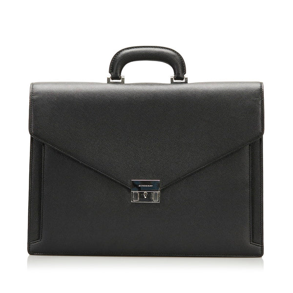 バーバリー ビジネスバッグ ブリーフケース 書類バッグ ブラック レザー メンズ BURBERRY 【中古】
