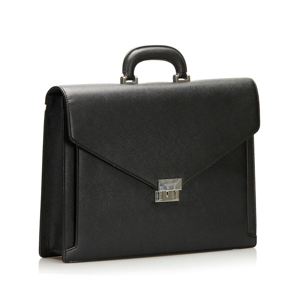 バーバリー ビジネスバッグ ブリーフケース 書類バッグ ブラック レザー メンズ BURBERRY 【中古】