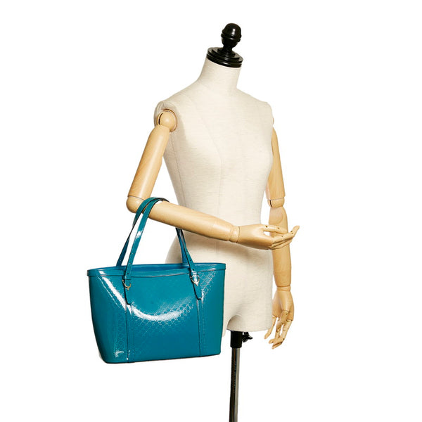 グッチ マイクログッチシマ トートバッグ 336776 ブルー グリーン エナメル レディース GUCCI 【中古】