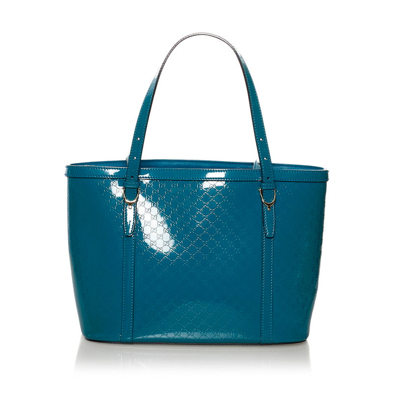 グッチ マイクログッチシマ トートバッグ 336776 ブルー グリーン エナメル レディース GUCCI 【中古】