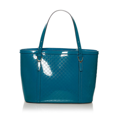 グッチ マイクログッチシマ トートバッグ 336776 ブルー グリーン エナメル レディース GUCCI 【中古】