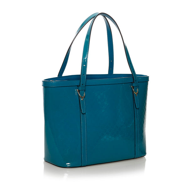 グッチ マイクログッチシマ トートバッグ 336776 ブルー グリーン エナメル レディース GUCCI 【中古】