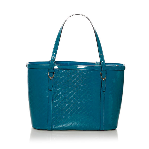 グッチ マイクログッチシマ トートバッグ 336776 ブルー グリーン エナメル レディース GUCCI 【中古】