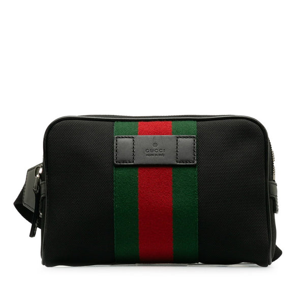 グッチ シェリーライン ボディバッグ ウエストバッグ ショルダーバッグ 630919 ブラック キャンバス レザー メンズ GUCCI 【中古】