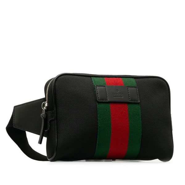 グッチ シェリーライン ボディバッグ ウエストバッグ ショルダーバッグ 630919 ブラック キャンバス レザー メンズ GUCCI 【中古】