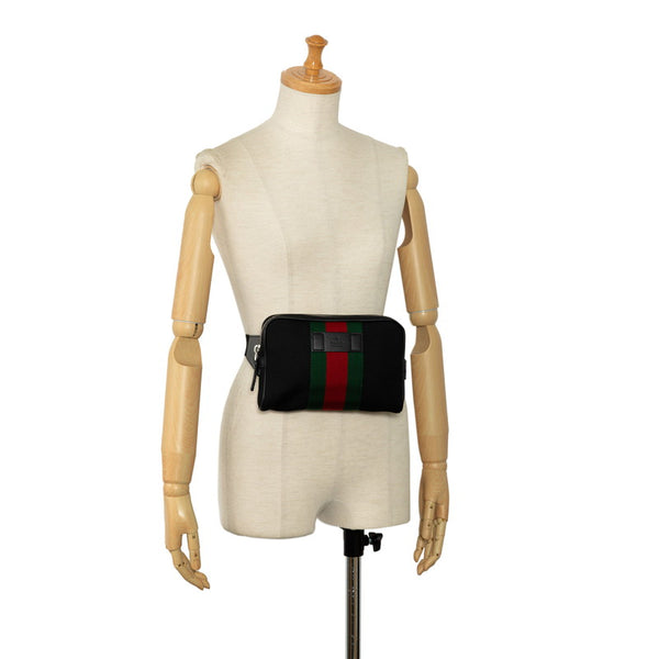 グッチ シェリーライン ボディバッグ ウエストバッグ ショルダーバッグ 630919 ブラック キャンバス レザー メンズ GUCCI 【中古】