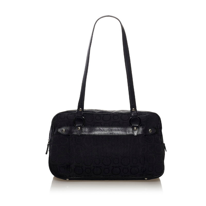 サルヴァトーレフェラガモ ガンチーニ ハンドバッグ AU-21 6917 ブラック キャンバス レザー レディース Salvatore Ferragamo 【中古】