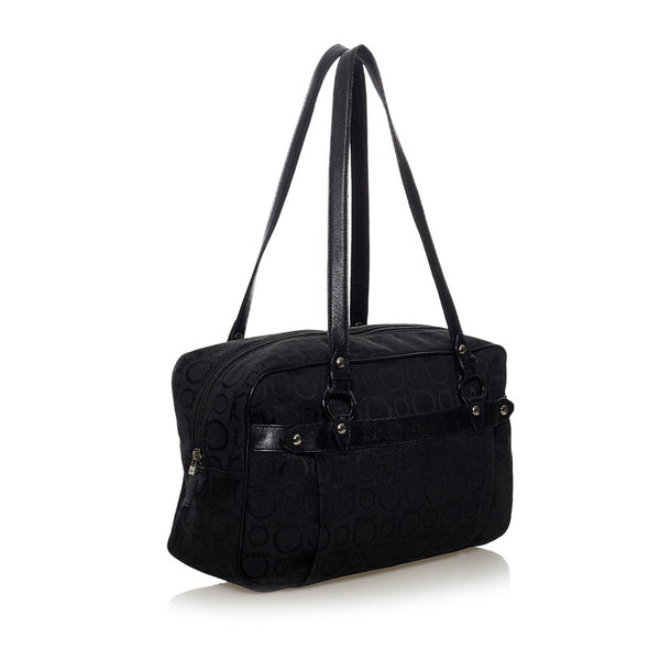 サルヴァトーレフェラガモ ガンチーニ ハンドバッグ AU-21 6917 ブラック キャンバス レザー レディース Salvatore Ferragamo 【中古】