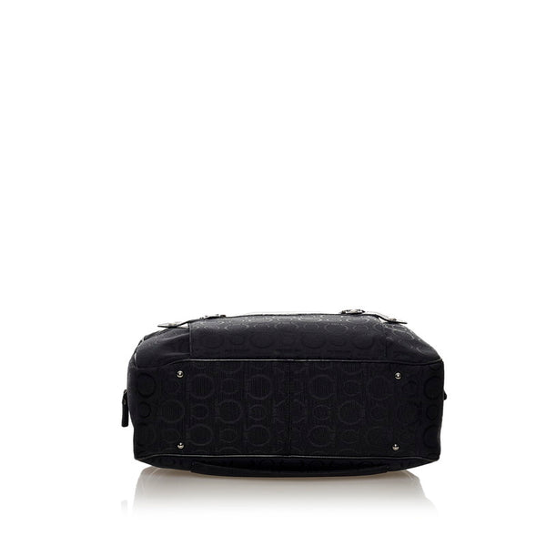 サルヴァトーレフェラガモ ガンチーニ ハンドバッグ AU-21 6917 ブラック キャンバス レザー レディース Salvatore Ferragamo 【中古】