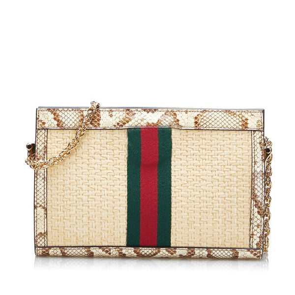 グッチ オフィディア シェリーライン チェーン 斜め掛け ショルダーバッグ 503877 ベージュ アイボリー ラフィア パイソン レディース GUCCI 【中古】