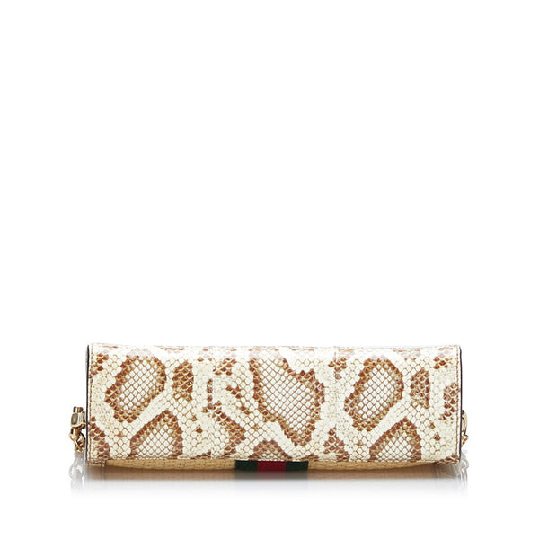 グッチ オフィディア シェリーライン チェーン 斜め掛け ショルダーバッグ 503877 ベージュ アイボリー ラフィア パイソン レディース GUCCI 【中古】