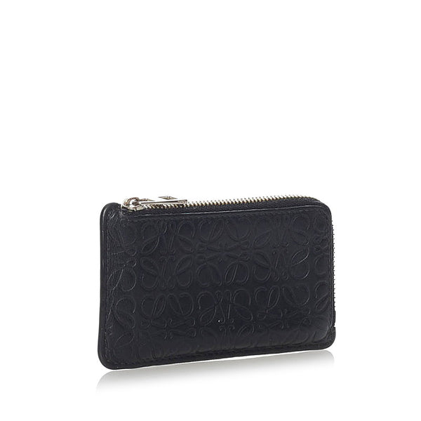 ロエベ リピートアナグラム カードケース ブラック レザー レディース LOEWE 【中古】